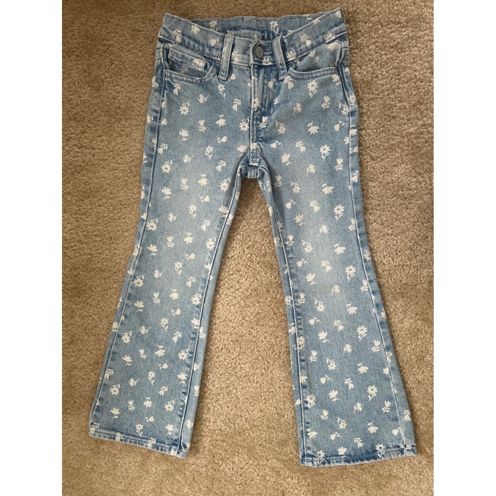 Old Navy Girls Light Wash Floral Print High Rise Flare Jeans Size 7